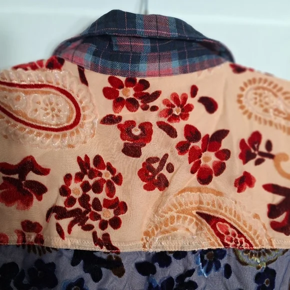 Soft Surroundings Plaid Tunic Top Burnout Velvet Paisley Forest Fairy Boho 2X - Picture 11 of 16